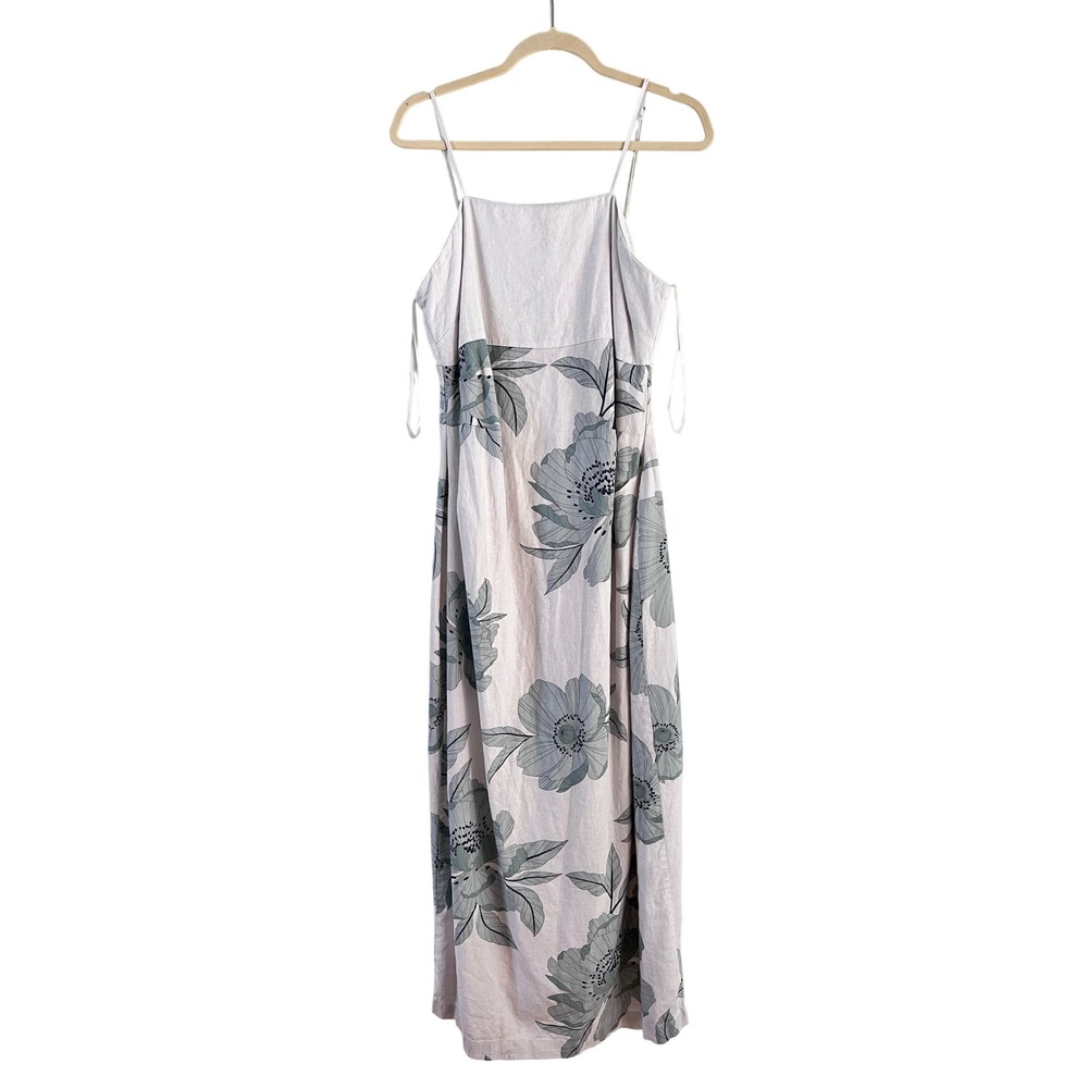 Joie Maxi Dress Large Womens Floral Linen Blend Square Neck Cream Blue Sundress